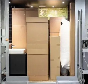 The fully packed module, ready to be lifted into the apartment
